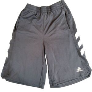 Adidas Boys 18/20 Gray Long Athletic Shorts Pockets Elastic Waist Pull On